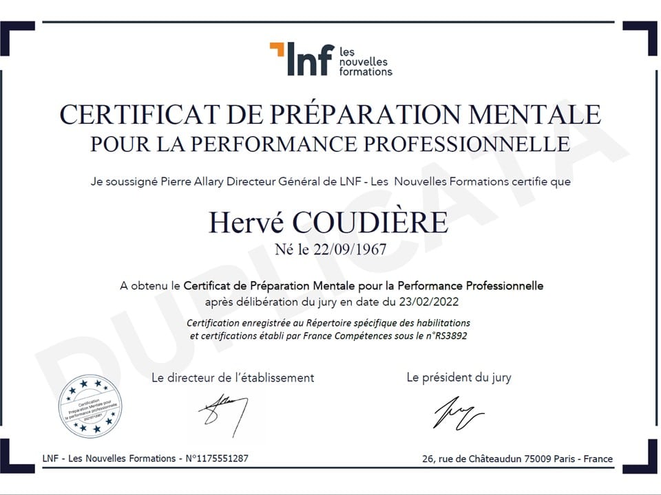 Certificat de préparation mentale pour la performance professionnelle